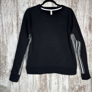 ATHLETA 24/7 Black White Contrast Side Stripes Crewneck Pullover Sweatshirt Sz M